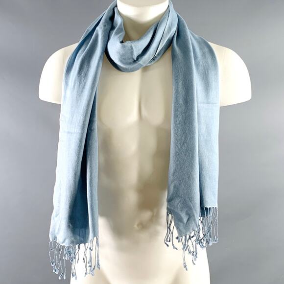 JAEGER Blue Cashmere Silk Fringe Pashmina Scarf Shawl - Picture 5 of 5